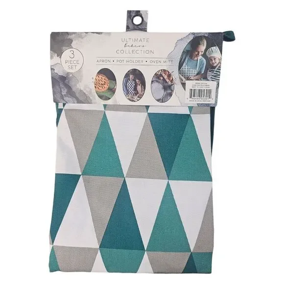 Eco One Ultimate Bakers Collection Apron Pot Holder Oven Mitt Green Diamond Prin - Picture 2 of 5